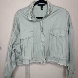 Cropped Jean Drawstring Jacket 'Sage' | Size: Medium